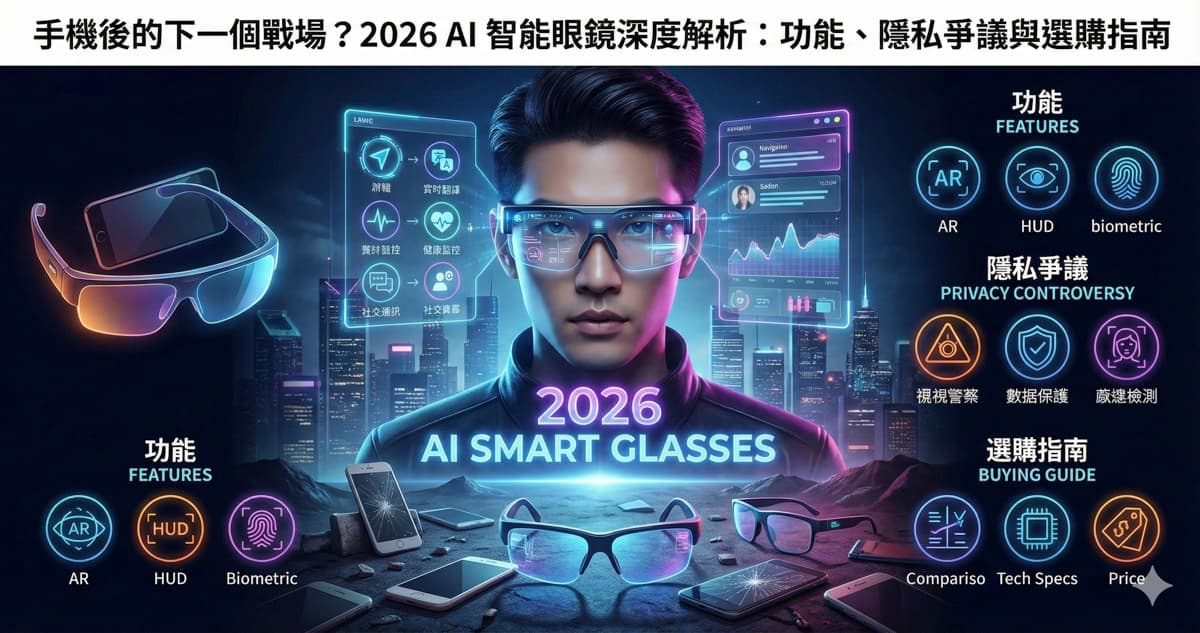 手機後的下一個戰場？2026 AI 智能眼鏡深度解析：功能、隱私爭議與選購指南