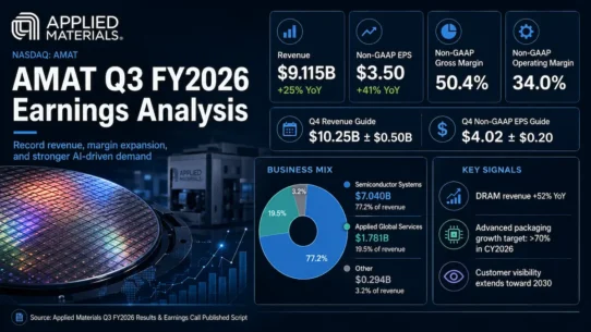 AMAT Q3 2026 earnings analysis covering Applied Materials revenue, margins, guidance and AI semiconductor equipment demand