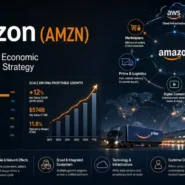 Amazon business model showing commerce, AWS, advertising, Prime, logistics, and economic moat