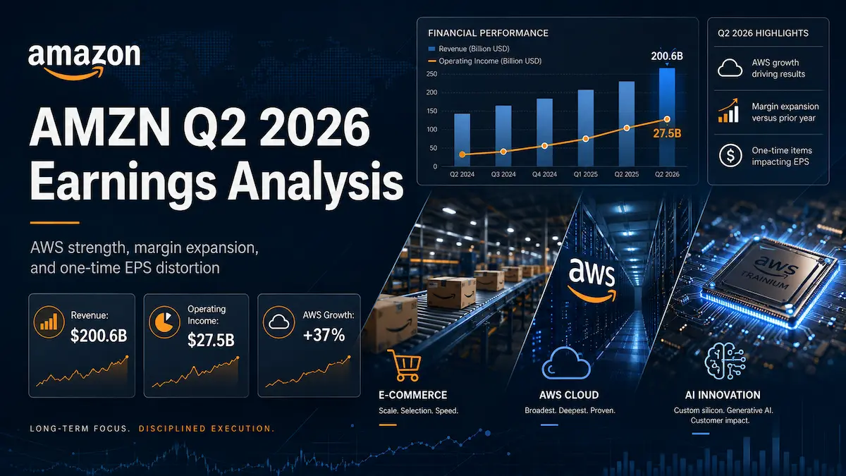 AMZN Q2 2026 earnings analysis covering AWS growth, operating margins, backlog and valuation
