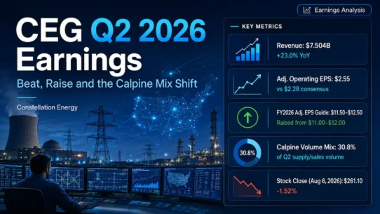 Constellation Energy CEG Q2 2026 earnings analysis covering EPS, guidance, Calpine, nuclear PPAs and valuation