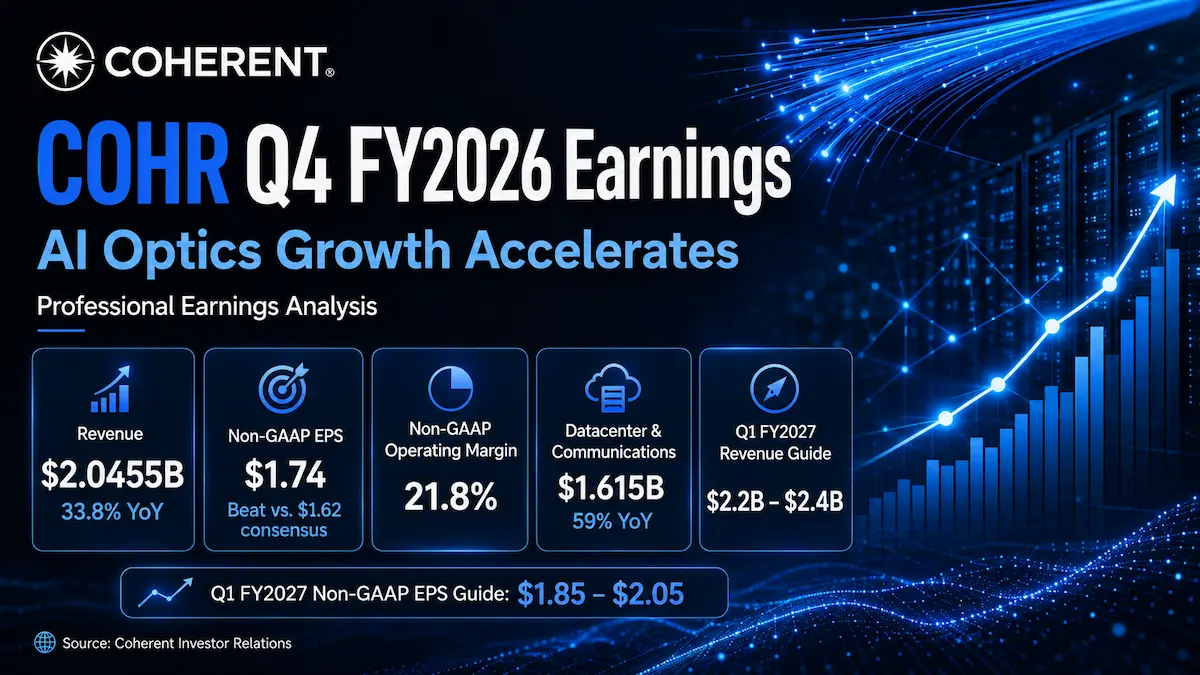 COHR Q4 2026 earnings analysis covering AI optics growth, margins, guidance, valuation and risks