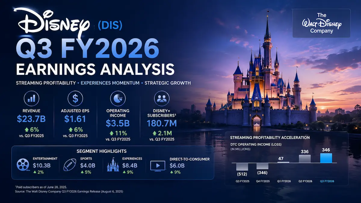 Disney Q3 2026 earnings analysis covering streaming, parks, ESPN, guidance and valuation
