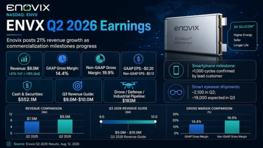 ENVX Q2 2026 earnings analysis covering Enovix revenue, margins, smartphone qualification, smart eyewear ramp and drone pipeline