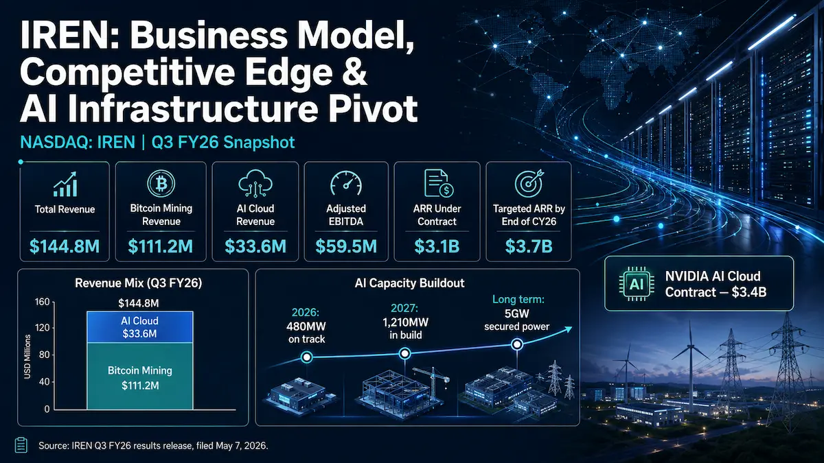 IREN business model showing grid power, data centers, GPU compute and AI cloud infrastructure