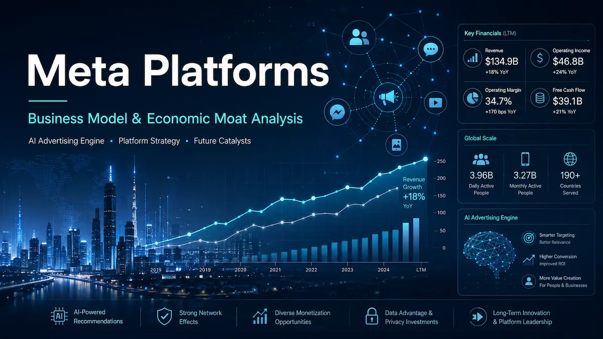 Meta Platforms business model across Facebook, Instagram, WhatsApp, Threads, AI advertising, and network effects