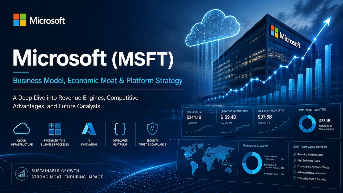 Microsoft business model analysis covering Azure, Microsoft 365, GitHub, Copilot, and enterprise switching costs