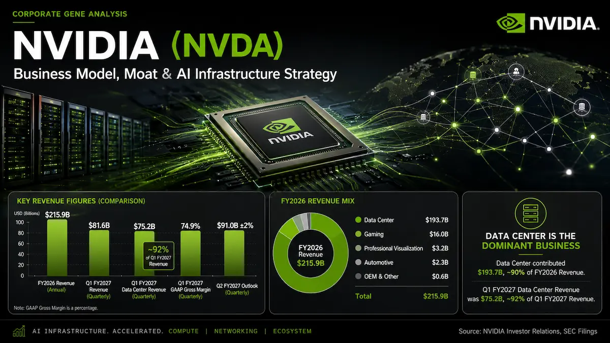 NVIDIA business model showing CUDA, GPUs, networking and full-stack AI infrastructure moat