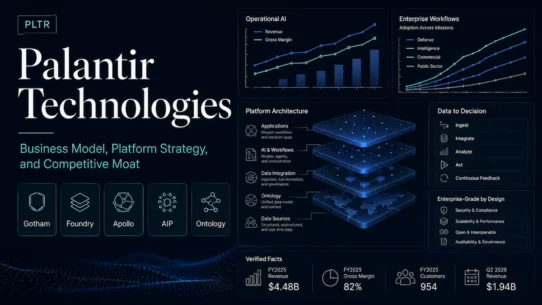 Palantir business model analysis showing Gotham, Foundry, Apollo, AIP, and the Ontology-led competitive moat
