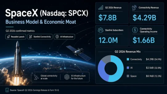 SpaceX business model showing reusable launch, Starlink connectivity and AI infrastructure as an integrated platform