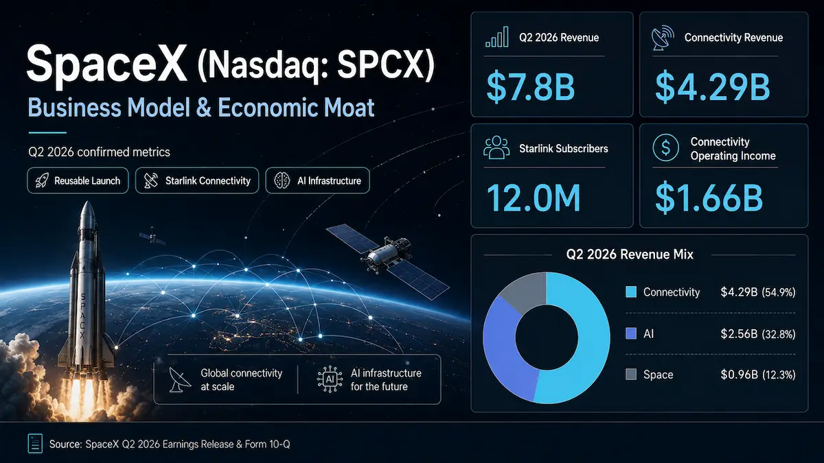 SpaceX business model showing reusable launch, Starlink connectivity and AI infrastructure as an integrated platform