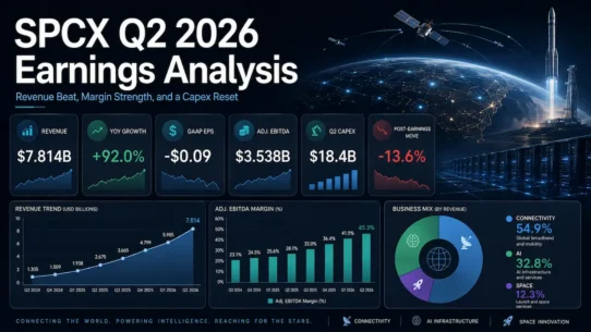 SPCX Q2 2026 earnings analysis covering SpaceX revenue, Starlink margins, AI capex and valuation