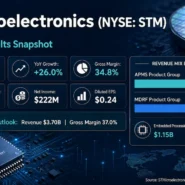 STMicroelectronics business model analysis covering IDM manufacturing, STM32 ecosystem, silicon photonics, sensors and power semiconductors
