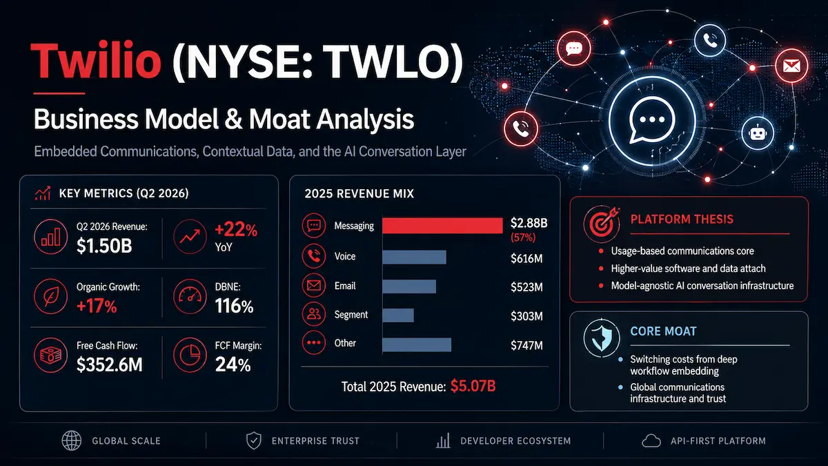 Twilio business model showing communications, contextual data, and AI orchestration platform strategy
