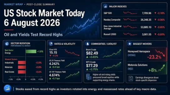 US stock market close on August 6 2026 with S&P 500, Treasury yields and energy sector rotation