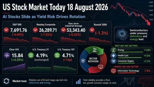 US stock market selloff on August 18, 2026 led by semiconductors as investors rotated into energy and defensive sectors