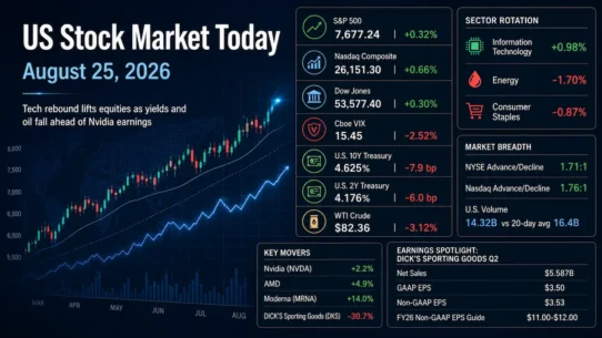 US stock market close on August 25 2026 with a tech rebound, lower Treasury yields and the DICK’S Sporting Goods selloff