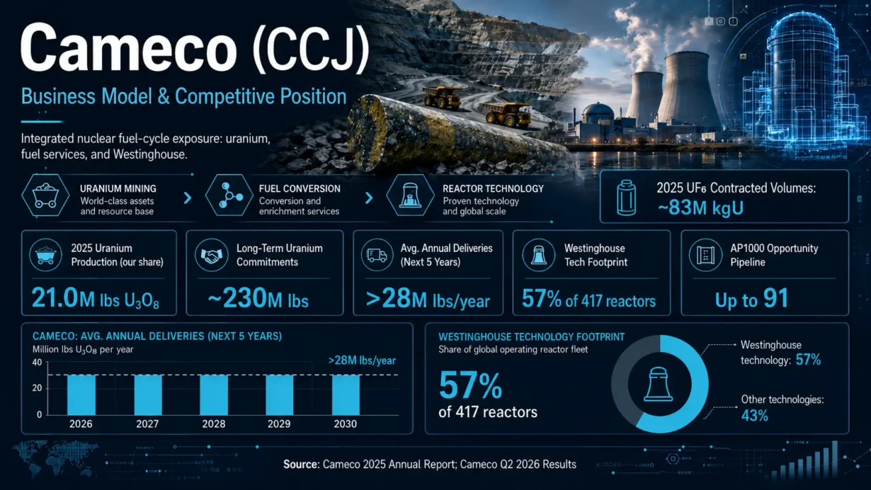 Cameco business model spanning uranium mining, fuel services, Westinghouse and the nuclear reactor lifecycle