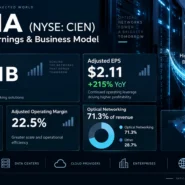 Ciena business model analysis covering WaveLogic coherent optics, RLS, AI data center interconnects, software, services, economic moats and risks