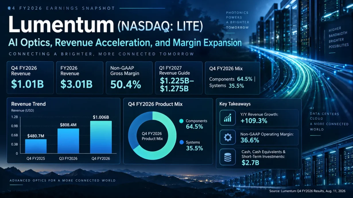 Lumentum business model spanning InP laser components, optical transceivers, OCS and AI data center photonics