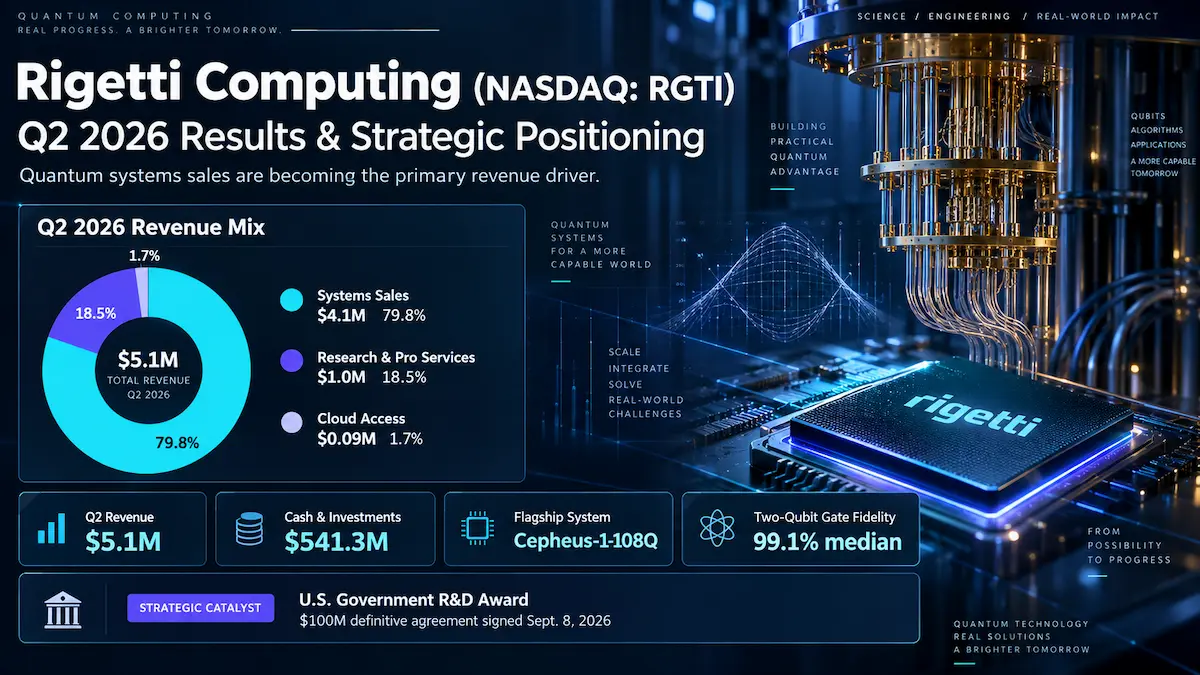 Rigetti Computing business model showing chiplet quantum systems, Fab-1 integration, QCS platform, and growth catalysts