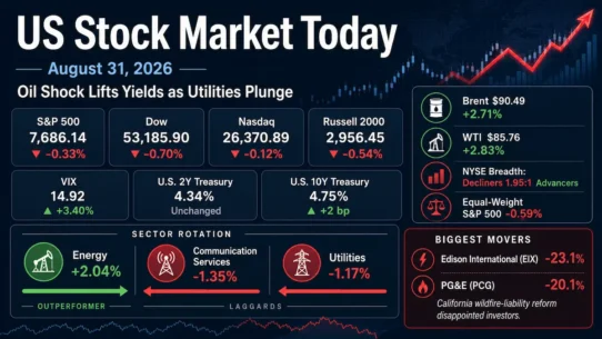 US stock market close on August 31, 2026 as oil and Treasury yields rose