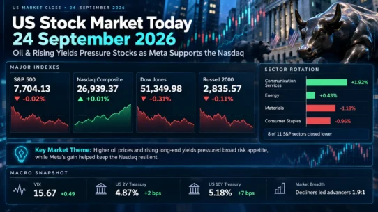 US stock market September 24, 2026 close: higher oil and Treasury yields, Meta-led communications gains, and weak S&P 500 breadth