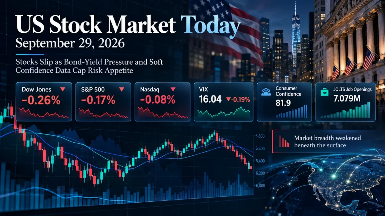 US Stock Market Today 29 September 2026 market wrap covering Treasury yields, breadth, sectors, CarMax and FICO