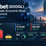 Alphabet business model analysis covering Google Search advertising, YouTube, Google Cloud, Android distribution, and AI infrastructure