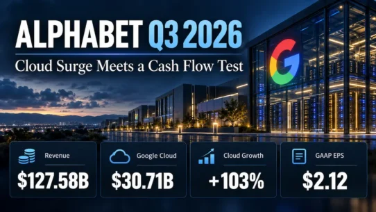 Alphabet Q3 2026 earnings: revenue $127.58 billion, Google Cloud revenue $30.71 billion, Cloud growth 103%, and GAAP EPS $2.12.
