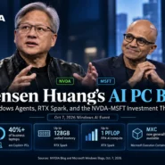 NVIDIA CEO Jensen Huang and Microsoft CEO Satya Nadella discuss Windows AI agents and RTX Spark at their October 7, 2026 event