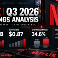 Netflix NFLX Q3 2026 earnings analysis showing revenue, earnings per share, advertising guidance and valuation risks