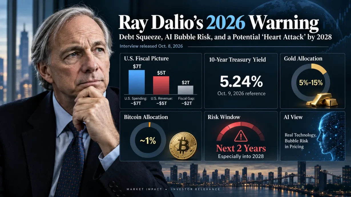 Ray Dalio's October 2026 interview on US Treasury debt, AI bubble risk, bond yields, gold, and portfolio defense