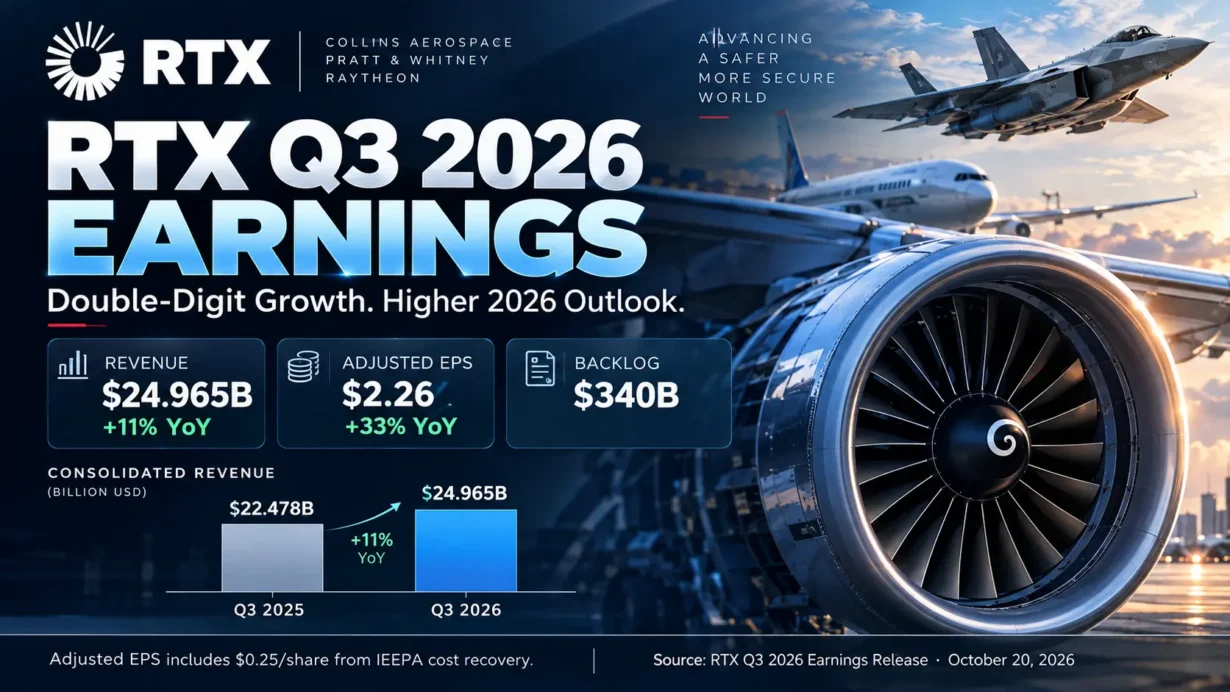 RTX Q3 2026 earnings: $24.97 billion revenue, $2.26 adjusted EPS and $340 billion backlog