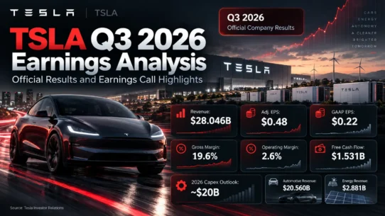Tesla Q3 2026 earnings analysis covering revenue, profit margins, cash flow, FSD, Robotaxi and stock valuation