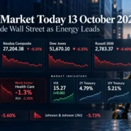 October 13, 2026 U.S. stock market close showing energy strength, health care weakness, and sector rotation