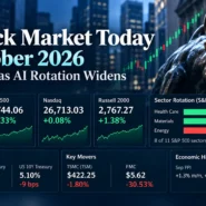 October 15, 2026 US stock market wrap showing Dow leadership, healthcare gains and AI sector rotation