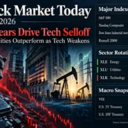 US stock market close on October 16, 2026, with technology shares lagging energy and utilities