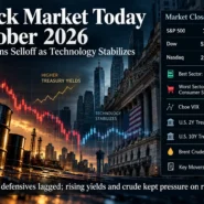 October 23, 2026 US stock market close showing falling indexes, rising energy stocks and Treasury yields