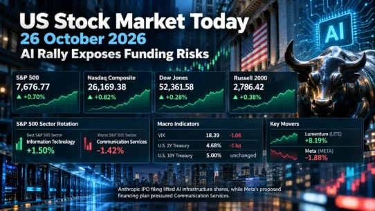 U.S. market close October 26, 2026: technology leads as Meta financing pressures communication services