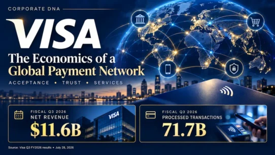 Visa business model and global payment network, showing fiscal Q3 2026 net revenue of $11.6 billion and 71.7 billion processed transactions.